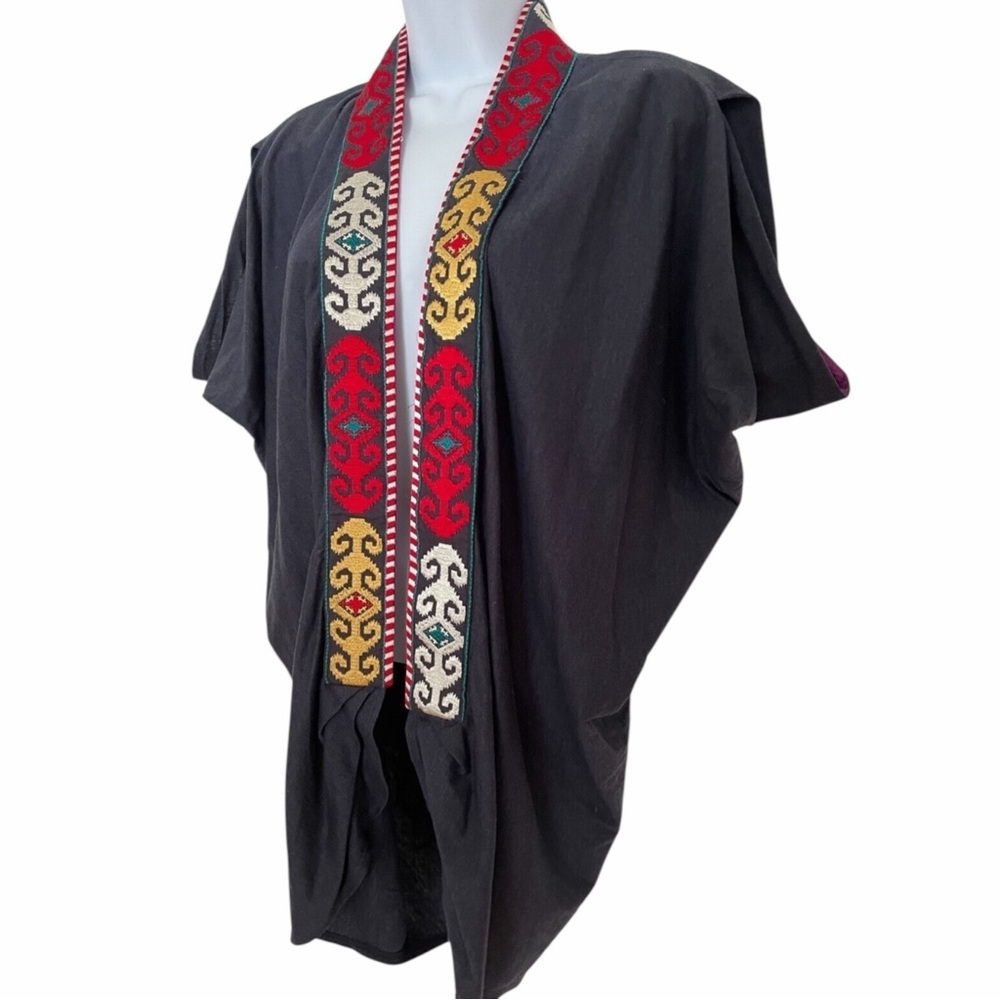 Anthropologie One September Navy Boho Geometric Embroidered Cardigan Small - Picture 5 of 16